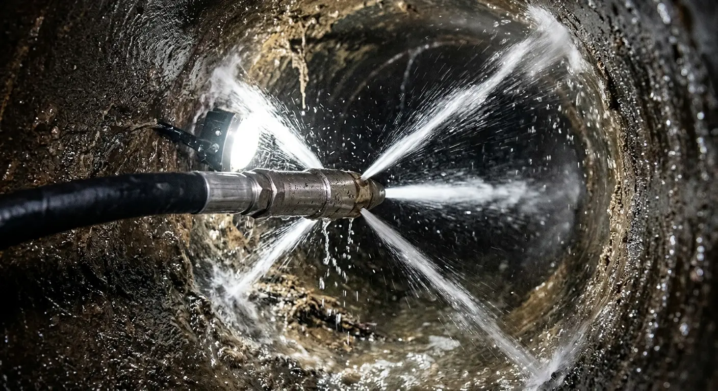 High-pressure hydro jetting nozzle cleaning sewer pipe for Storm Drain Cleaning in Gilbert